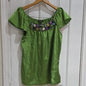 APT.9 Vibrant Green Beaded Blouse Size M